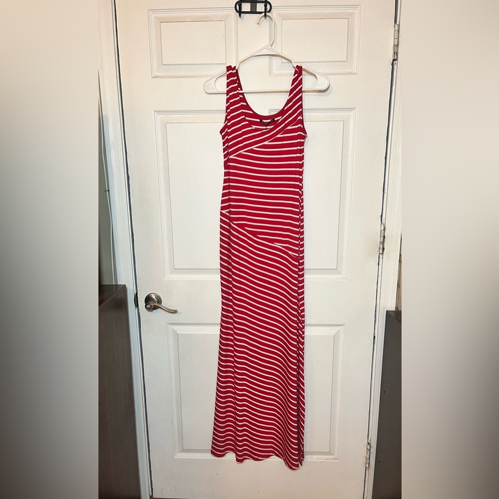 PattyBoutik Red & White Striped Sleeveless Maxi Dress